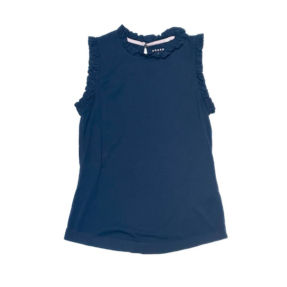 Boden Supersoft Frill Detail Vest Navy Keyhole Button Sleeveless Shell Tank Top - Picture 2 of 9